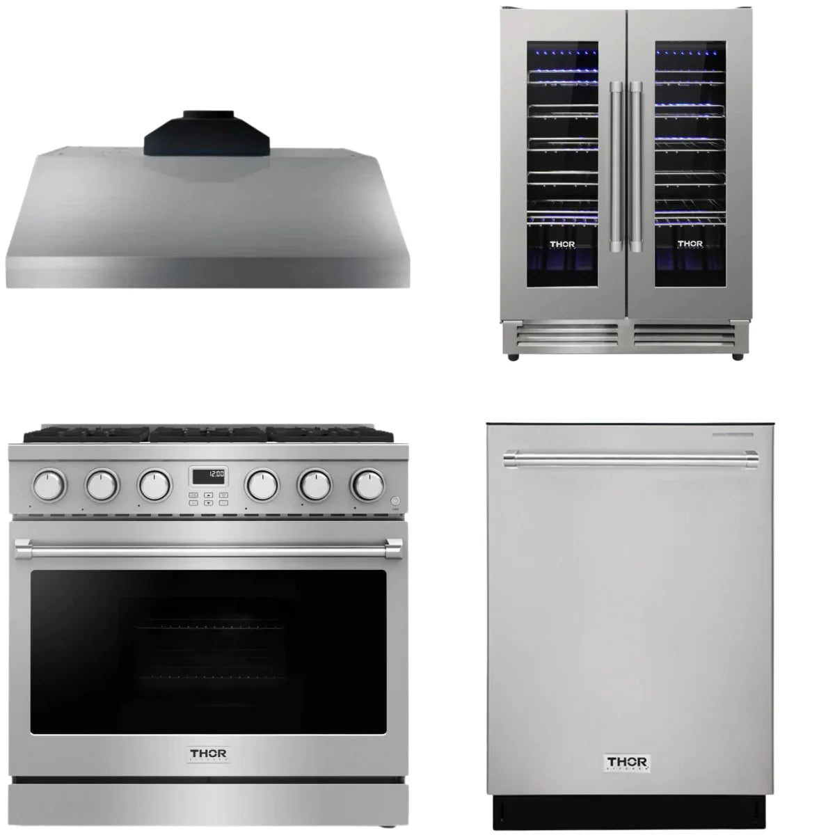 36 Gas Range, Range Hood, Dishwasher and Wine Cooler Q78536