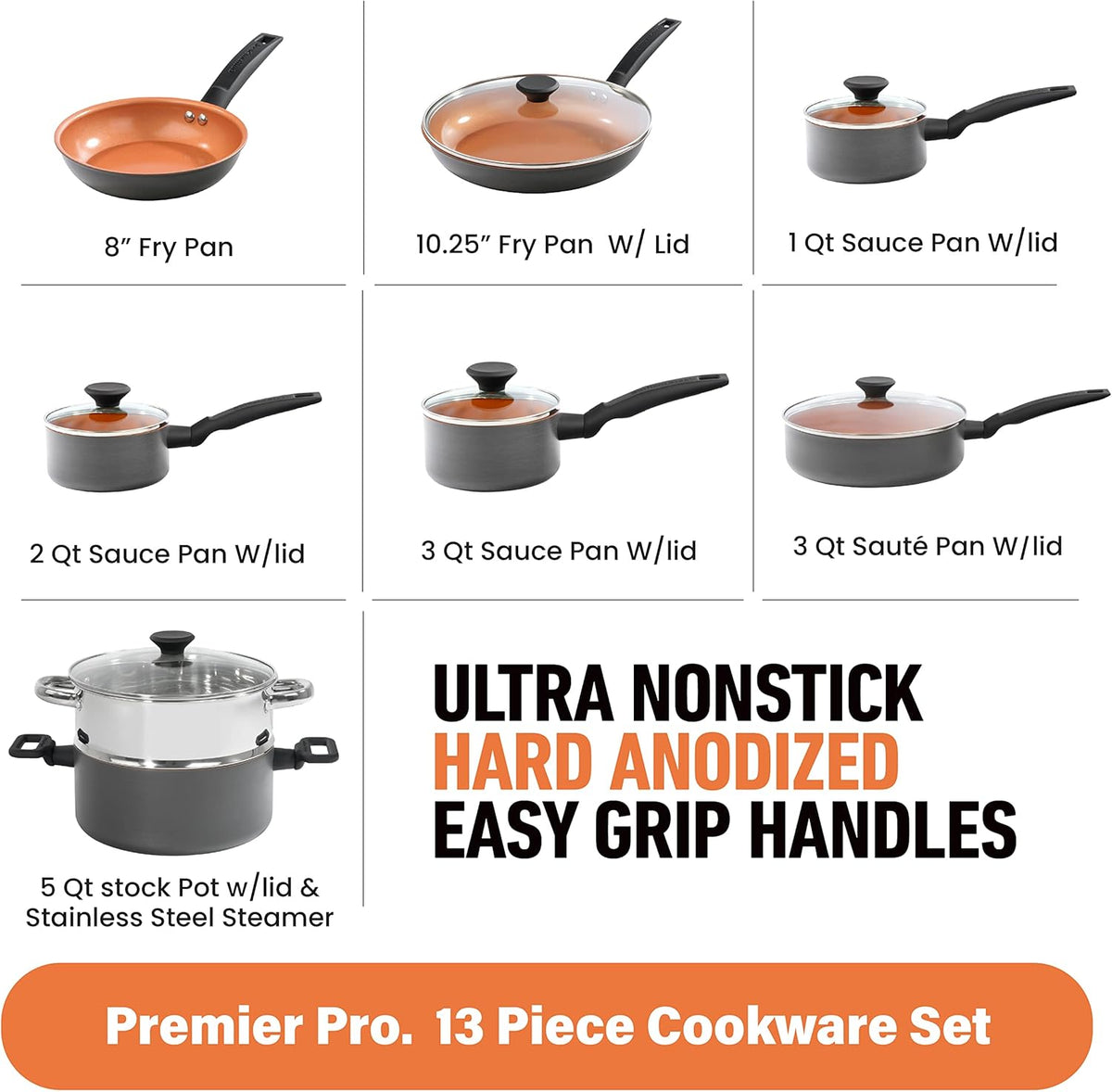 13 Piece Non Stick Hard Anodized Ceramic Cookware Set S6539