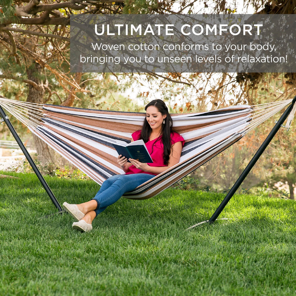 Cotton 2-Person Hammock with Steel Stand 450lb Capacity T642