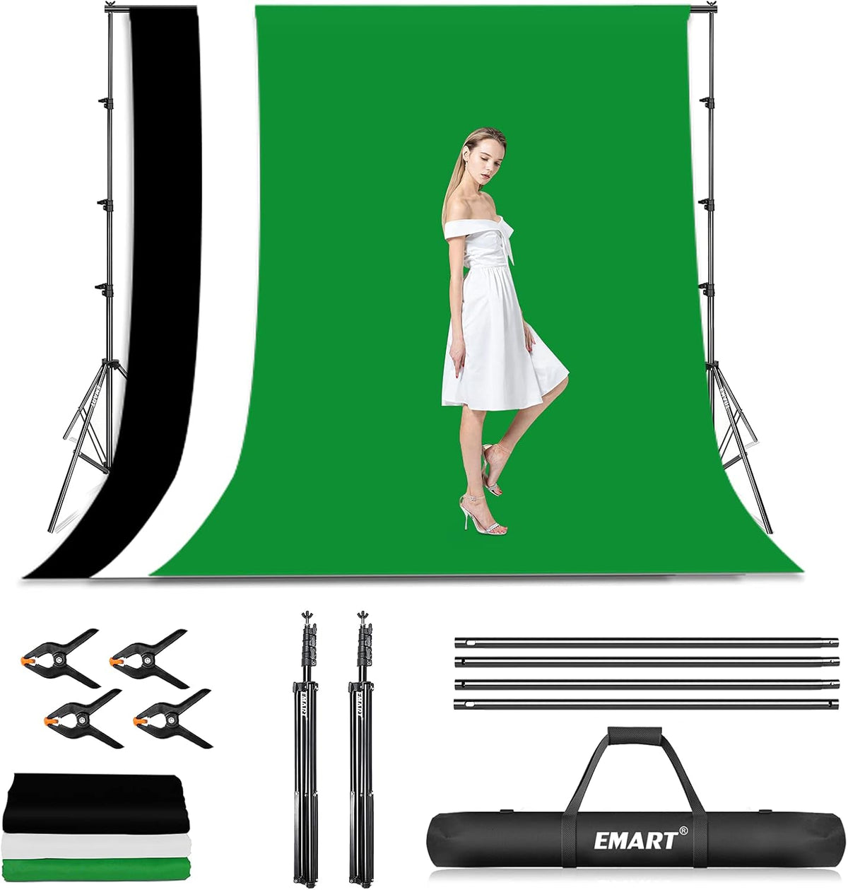 7×10ft Adjustable Photography Backdrop Stand Kit with Polyester Background, Spring Clamps and Carry Bag S687