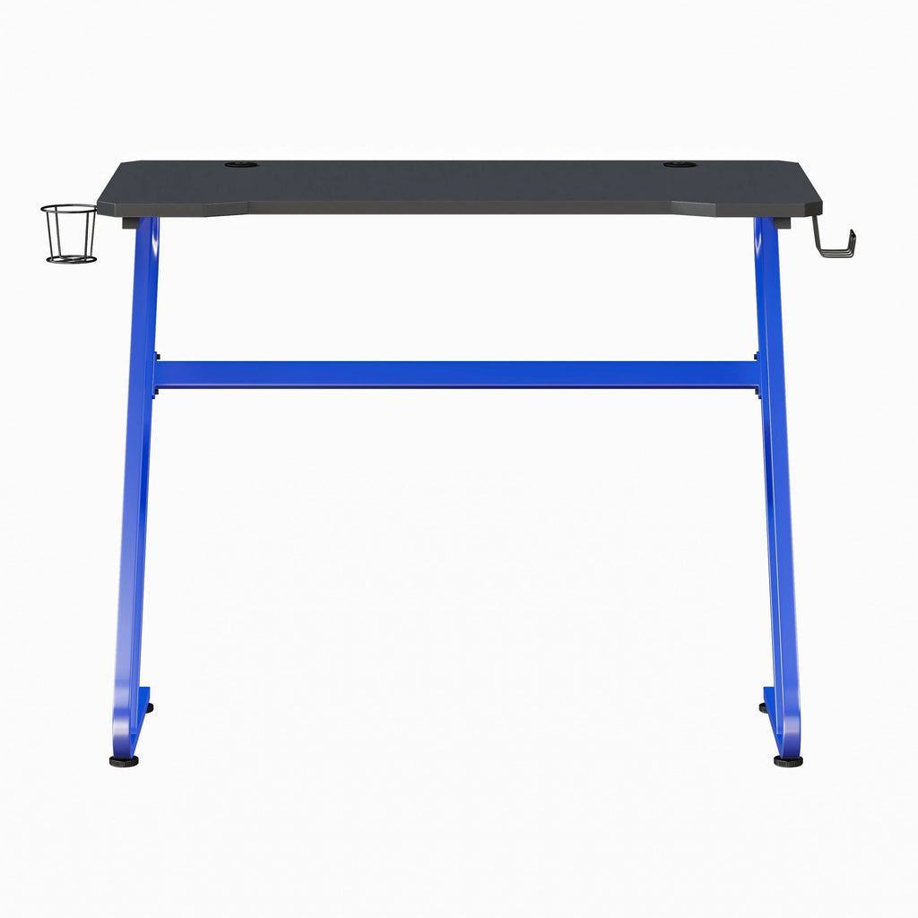 Blue Ergonomic Gaming Desk with Cup Holder and Headphone Hook Y58032