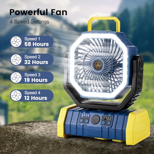 30000mAh Rechargeable Oscillating Camping Fan with LED Lantern H30170