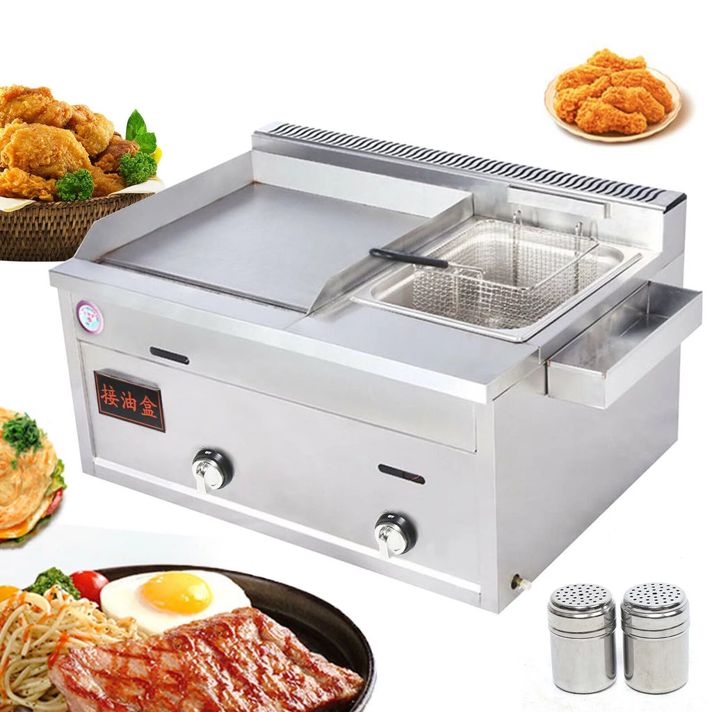 Commercial Gas Griddle Flat Top Grill Deep Fryer Combo L827