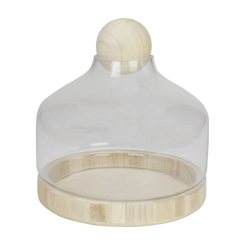 12.5x22 Transparent Glass Hurricane with Wooden Lid and Base D83453