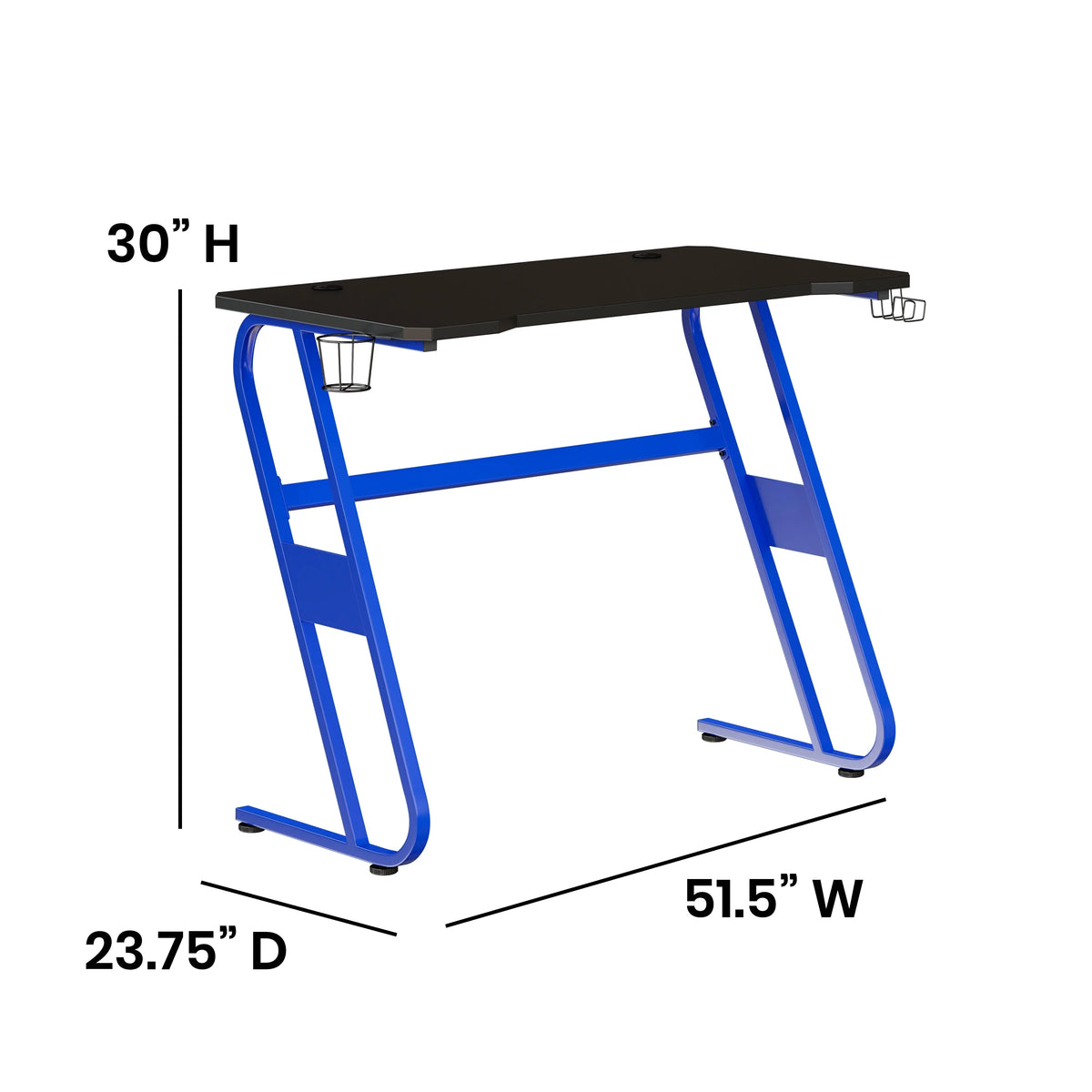 Blue Ergonomic Gaming Desk with Cup Holder and Headphone Hook Y58032