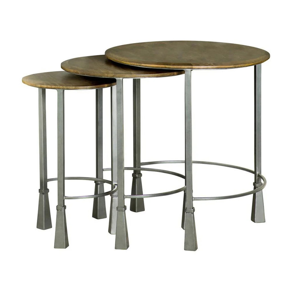 3 Piece Round Nesting End Table Set Gray Iron Legs Mango Brown Wood L528