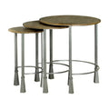 3 Piece Round Nesting End Table Set Gray Iron Legs Mango Brown Wood L528