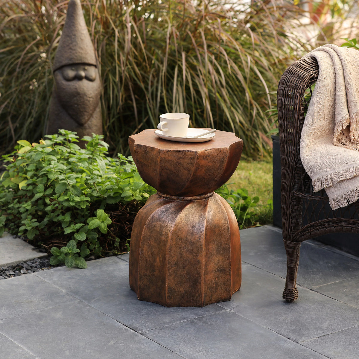 Off White Gray Cement Indoor Outdoor Side and End Table Y48962