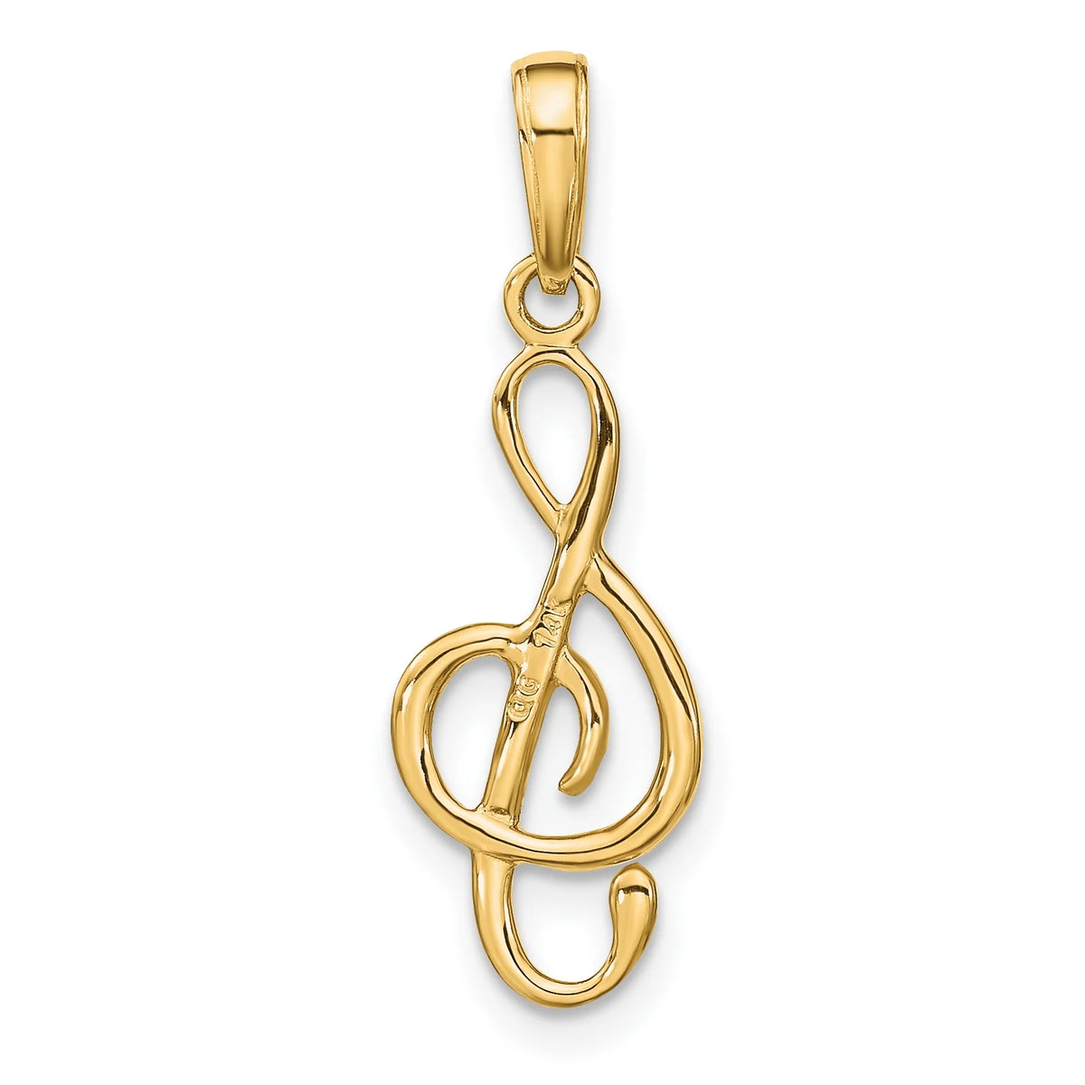 14K Yellow Gold Treble Clef Pendant Charm with Rope Chain Necklace 16'' I18665