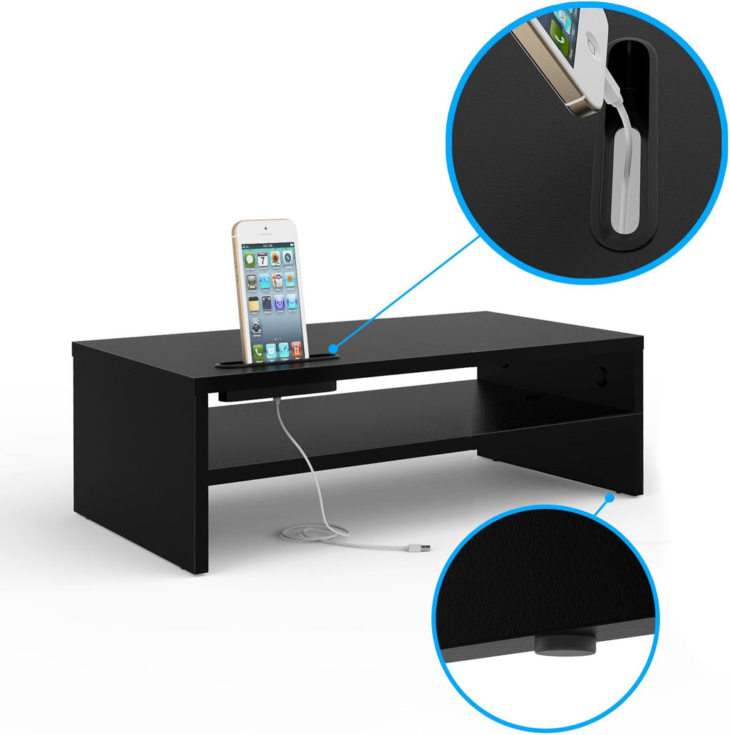 2 Tiers Wood Monitor Stand Riser with Storage Organizer V609908
