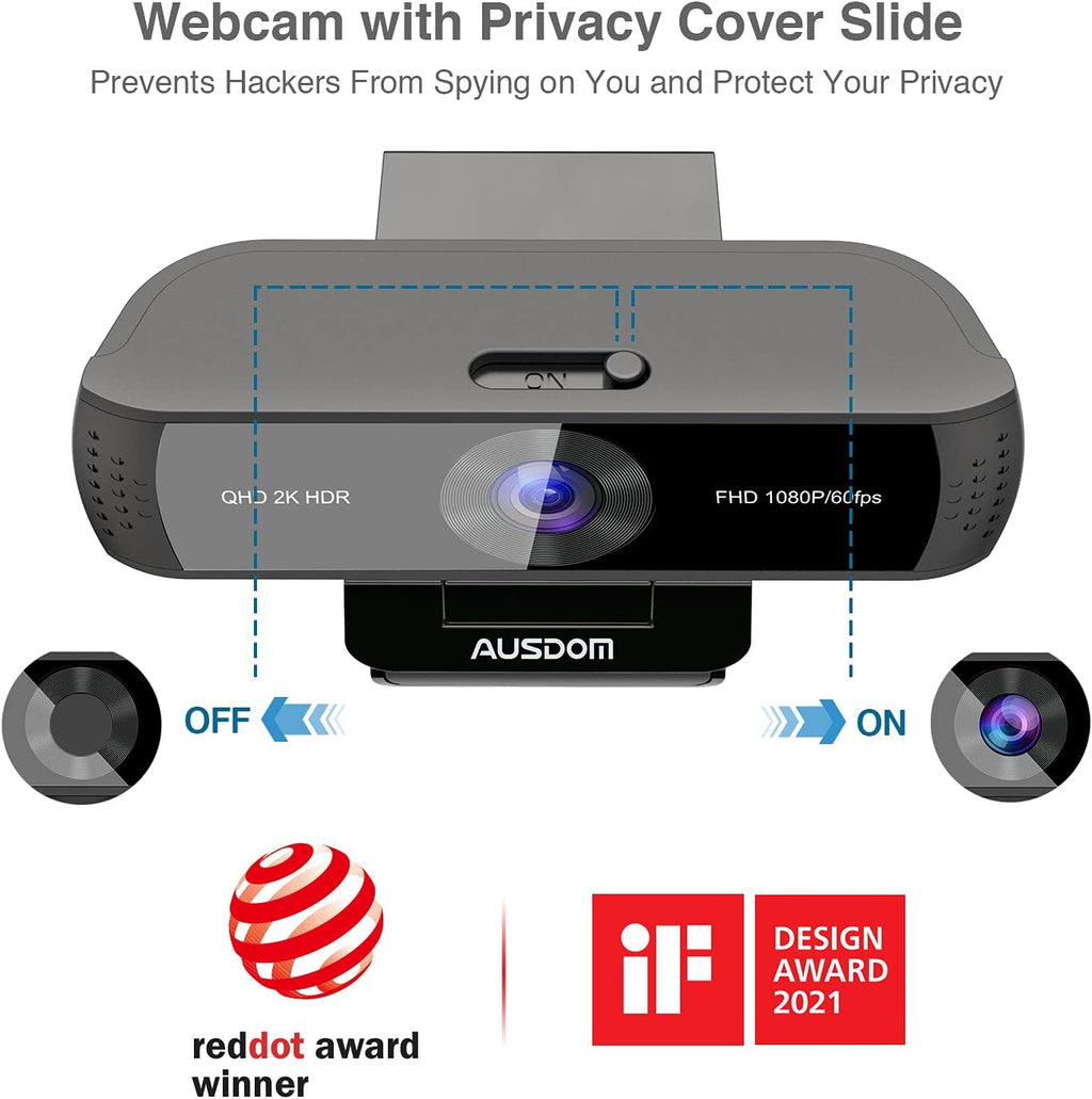 2K Zoomable Webcam with Tripod and Microphones Pack of 2 O748