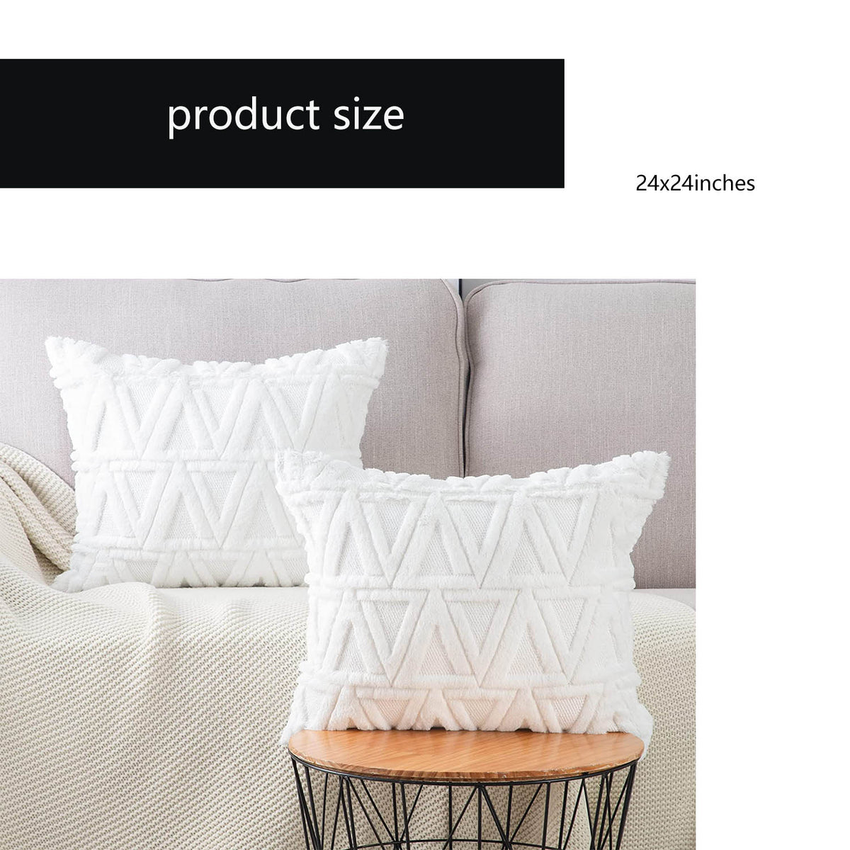 Set of 2 Soft Plush Velvet Decorative Throw Pillow Covers 24x24 inch Square Cushion Case T7777