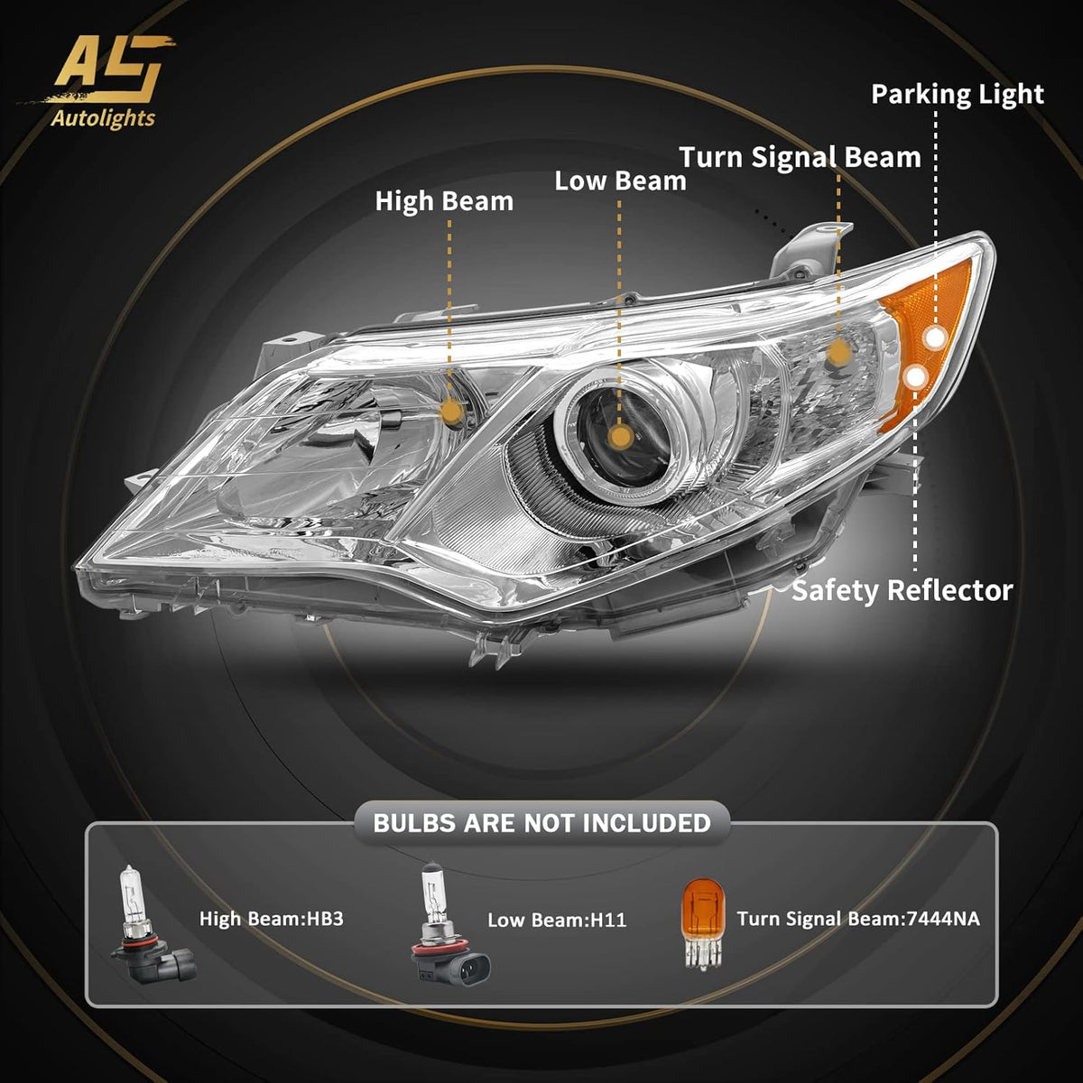 Headlight Assembly Chrome Housing for 2012-2014 Camry H5907