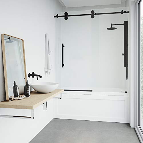 Matte Black Frameless Sliding Rectangle Tub Door with Clear Tempered Glass and Stainless Steel Hardware L88375