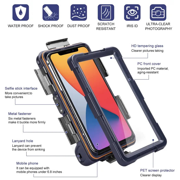 Waterproof Protective Case for Phones Up to 6.9 Inch with Lanyard D8064