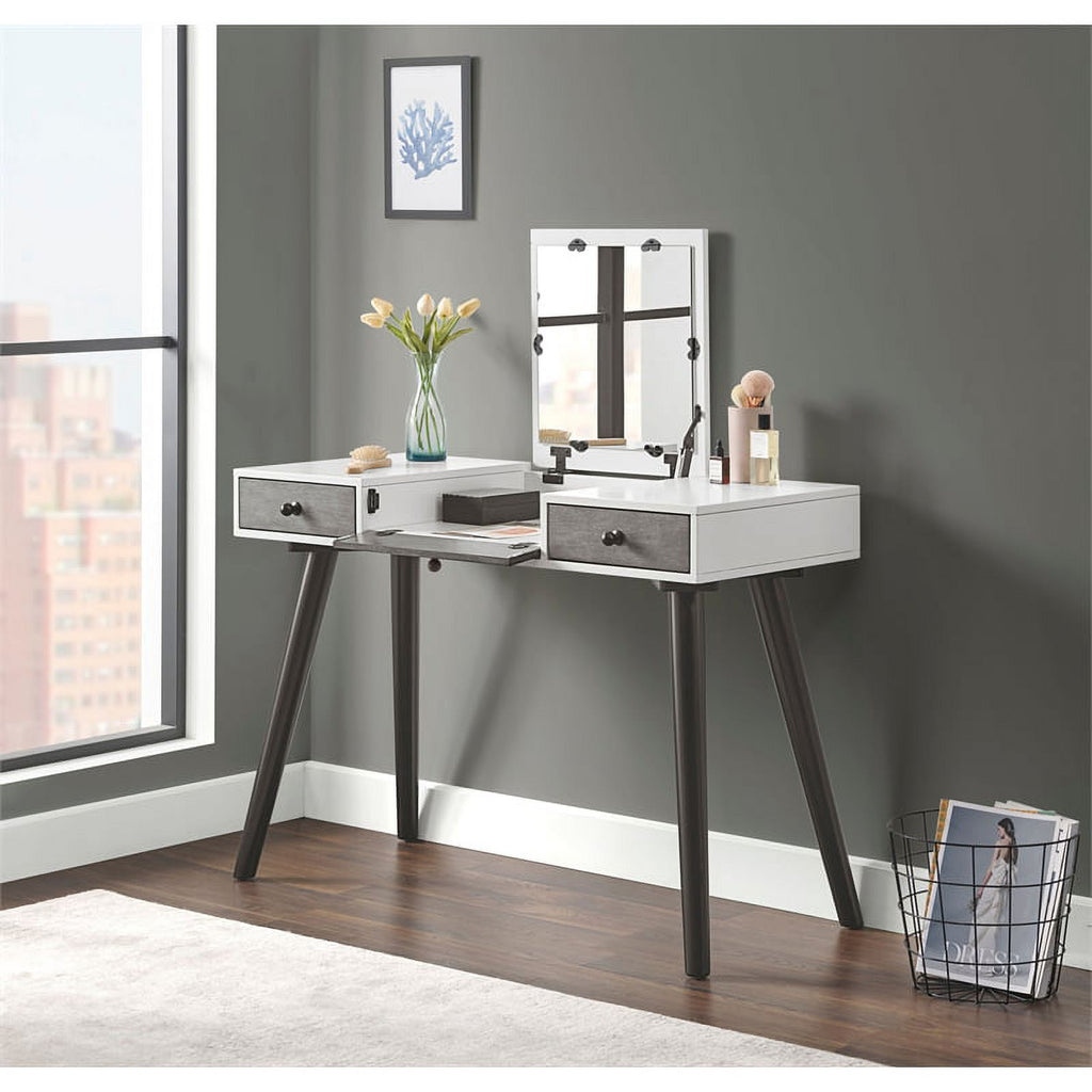 White/Gray/Black Vanity Desk with Mirror F11554