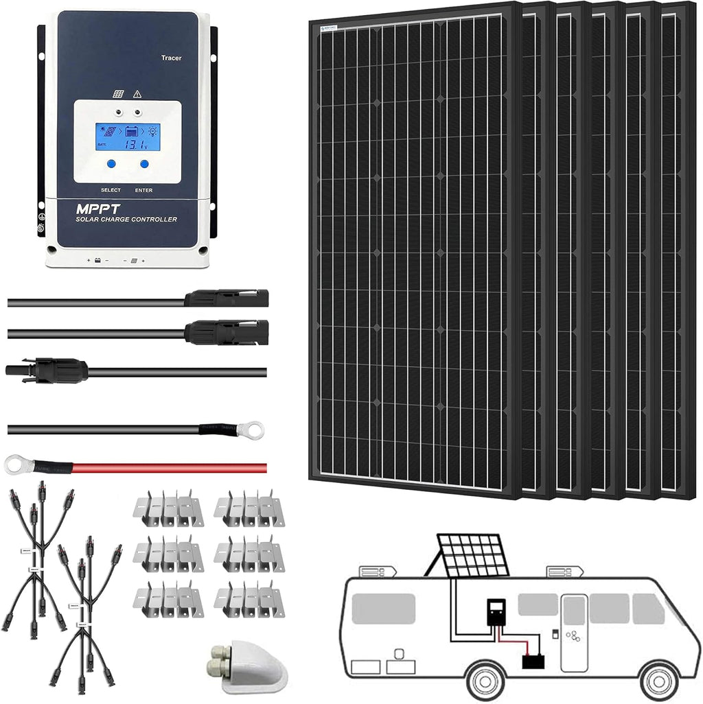600W Monocrystalline Panel Solar RV Kit with 50A MPPT LCD Charge Controller D731