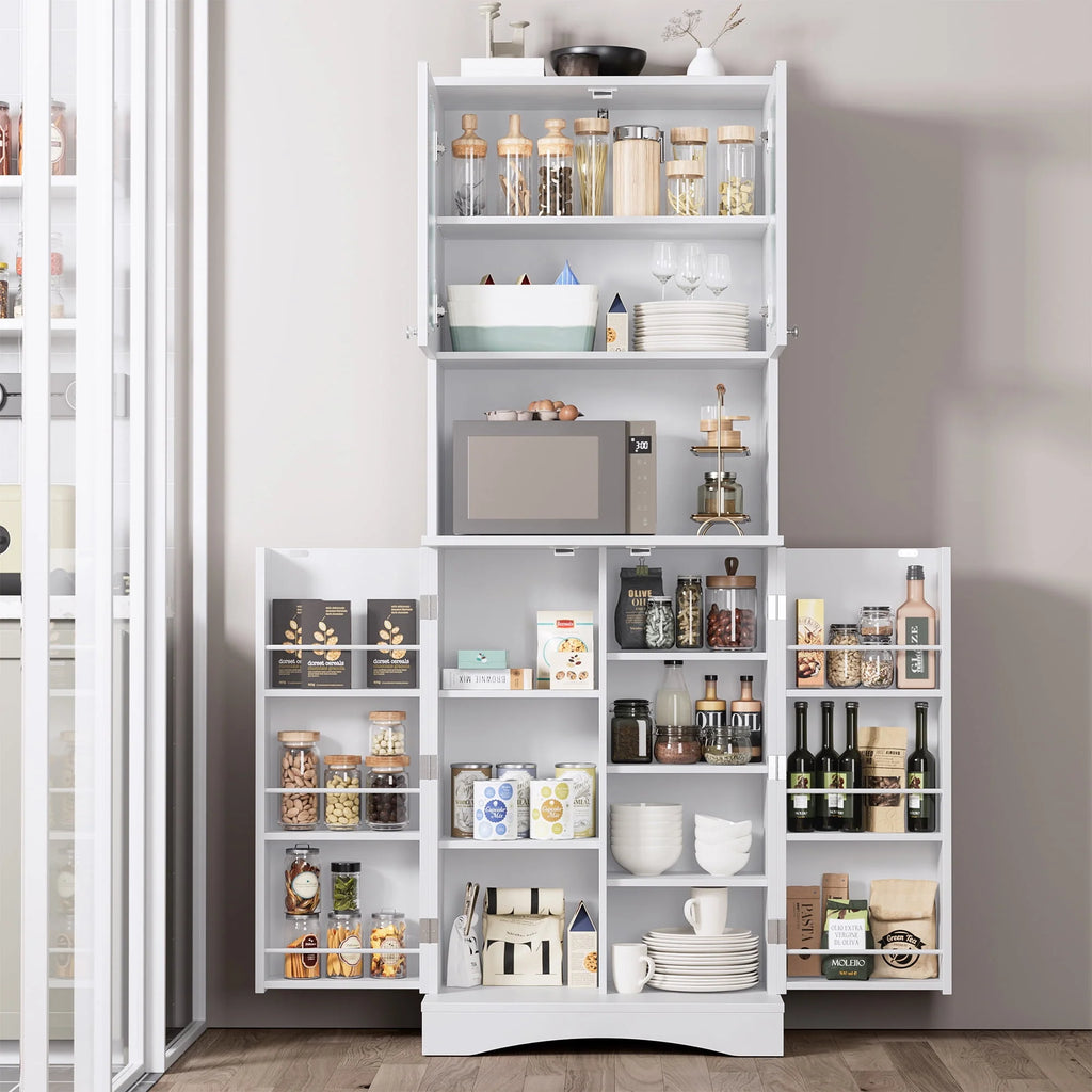 63'' White 4 Door Kitchen Storage Cabinet with Adjustable Shelves P298575