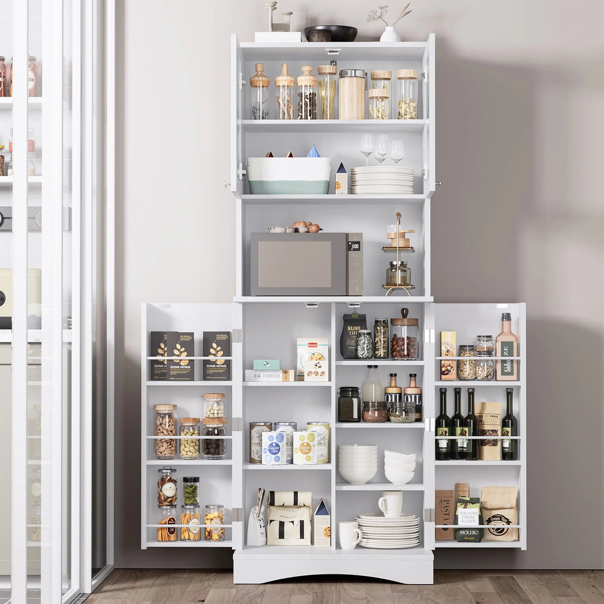 63'' White 4 Door Kitchen Storage Cabinet with Adjustable Shelves P298575
