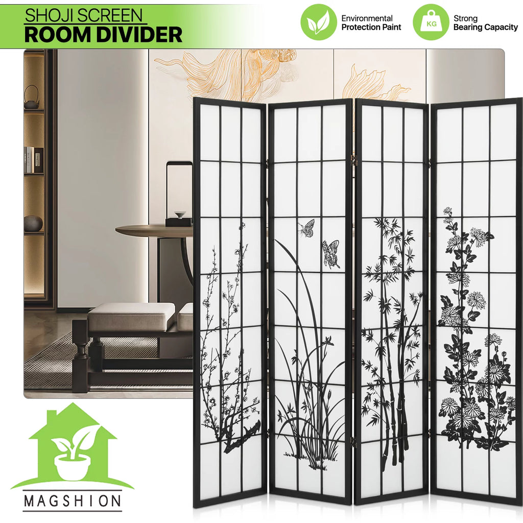 4 Panel Wood Foldable Room Divider D4187