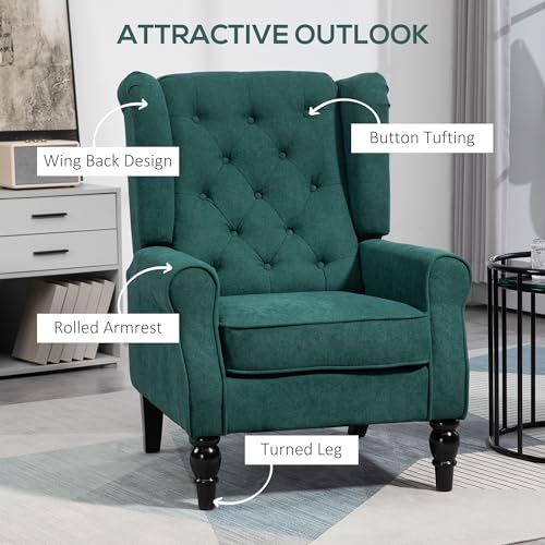 Dark Brown High Wingback Fabric Armchair with Wood Legs H57322