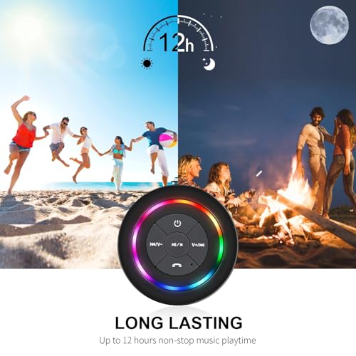 Bluetooth Shower Speaker with Suction Cup, IP67 Waterproof Speaker with LED Light Z564549