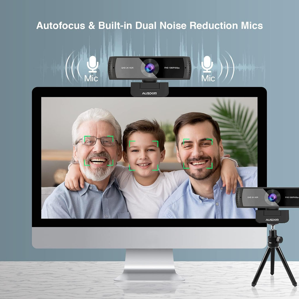 2K Zoomable Webcam with Tripod and Microphones Pack of 2 O748