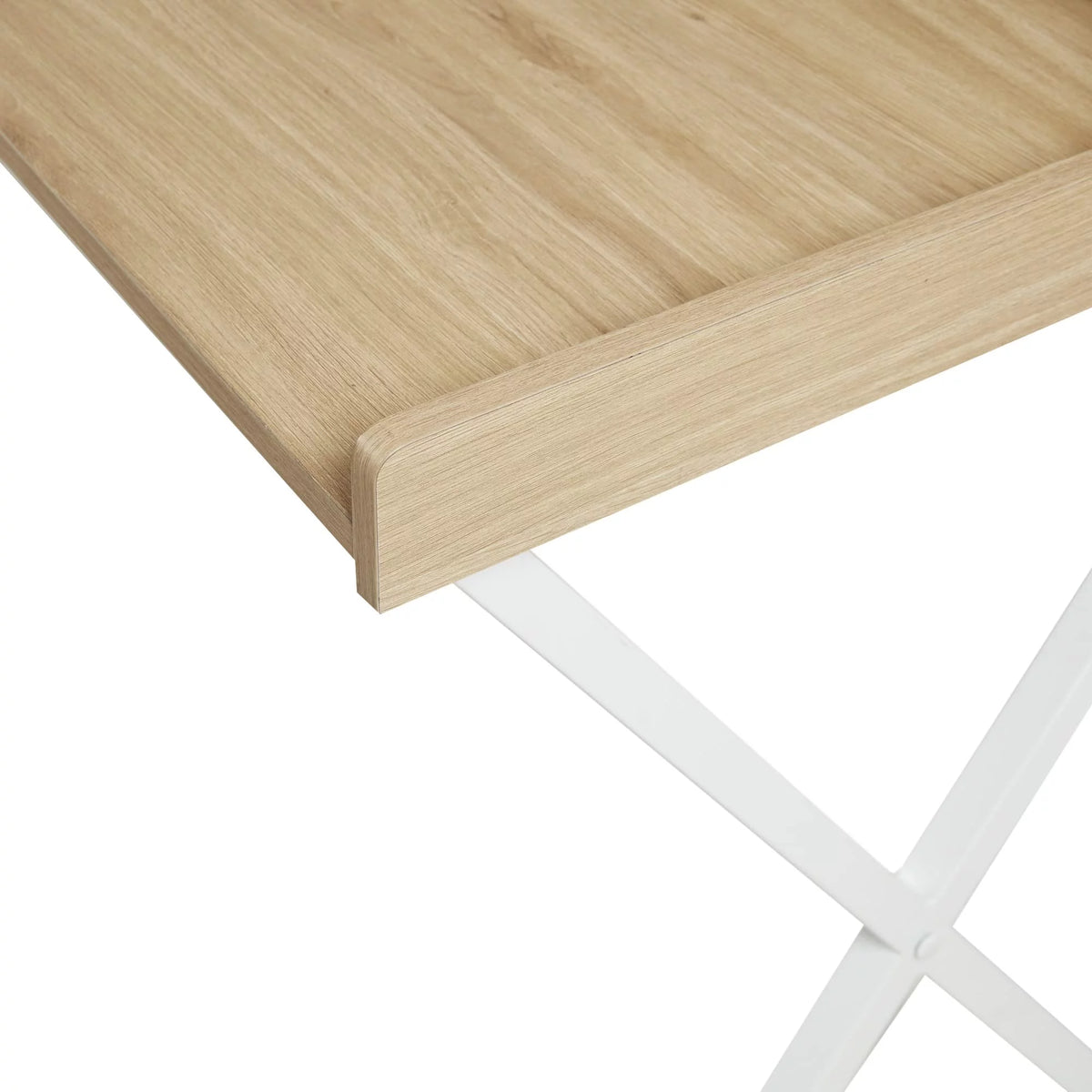 Modern Writing Desk with 3 Built-in Cubbies Storage and Metal Leg in Natural White S60678