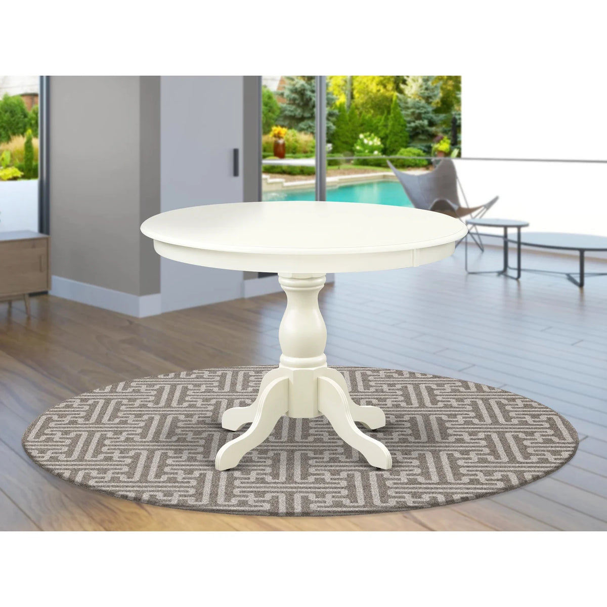 Modern Dining Room Table with Linen White Top and Pedestal Legs F9045