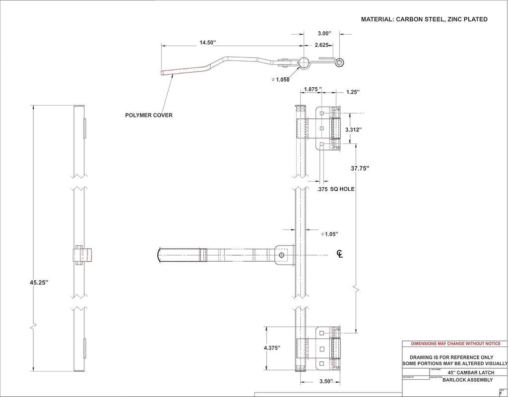 45" Zinc Cargo Trailer Door CamBar Latch Tamper Proof Hinge & Mounting Hardware Y380949