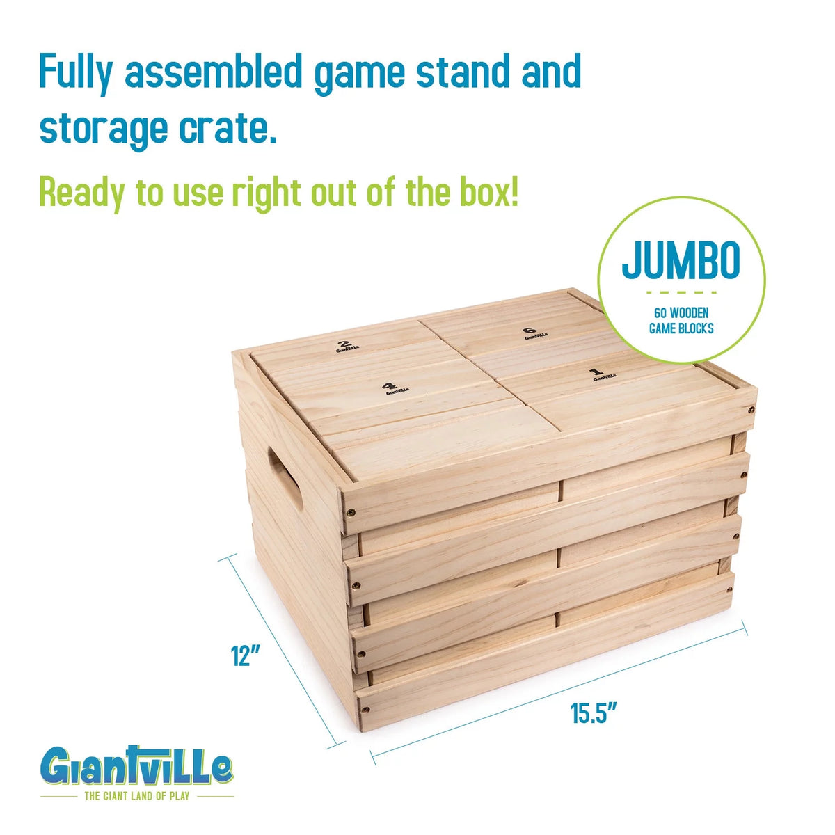 60 Jumbo Wooden Blocks Tumbling Timber Toy with Storage Crate P3650