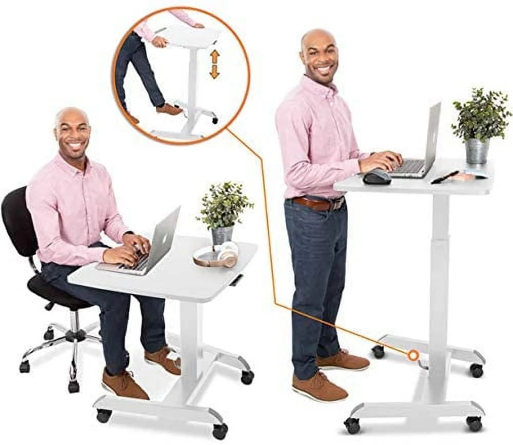 White Multifunctional Mobile Podium with Pneumatic Height Adjustments P369742