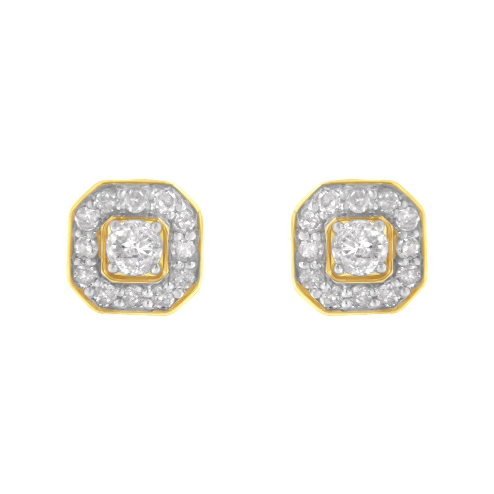 10K Yellow Gold Plated Sterling Silver 1/2ct TDW Diamond Square Stud Earrings R78348