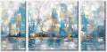 Blue Hand Painted Canvas Cityscape Wall Art, 24'' x 24'' + 24'' x 12'' x 2 Panels P1747