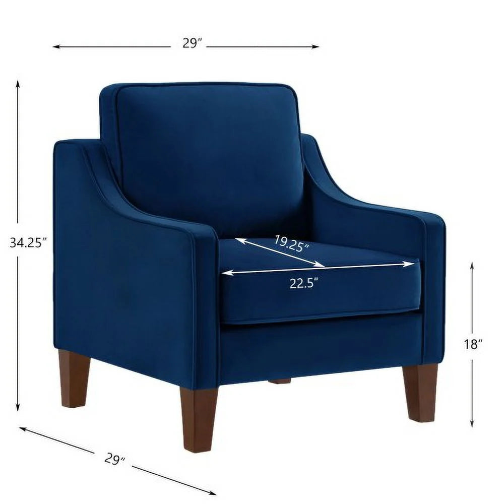 Navy Velvet Upholstered Armchair with Wooden Legs X3437