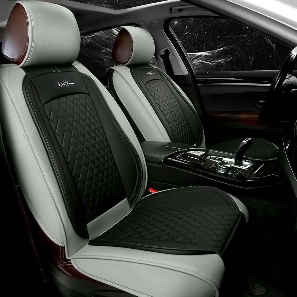 Gray and Black Faux Leather Car Seat Covers (1 Pair) C897