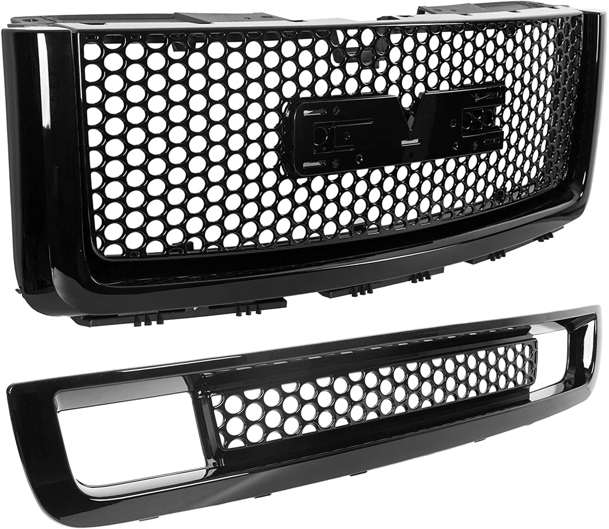 Black Front Bumper Center Grille and Lower Grille Guards ABS Plastic V74133