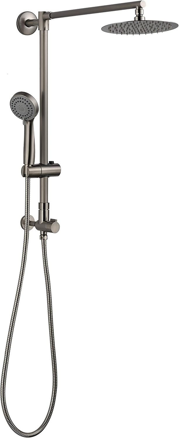 8" Low Profile Rain Shower System with Slide Bar Handheld Shower Combo (Brushed Nickel) S34560