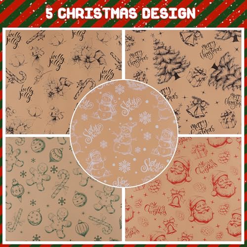5 Rolls 17" x 120" Vintage Kraft Christmas Wrapping Paper Set H102947
