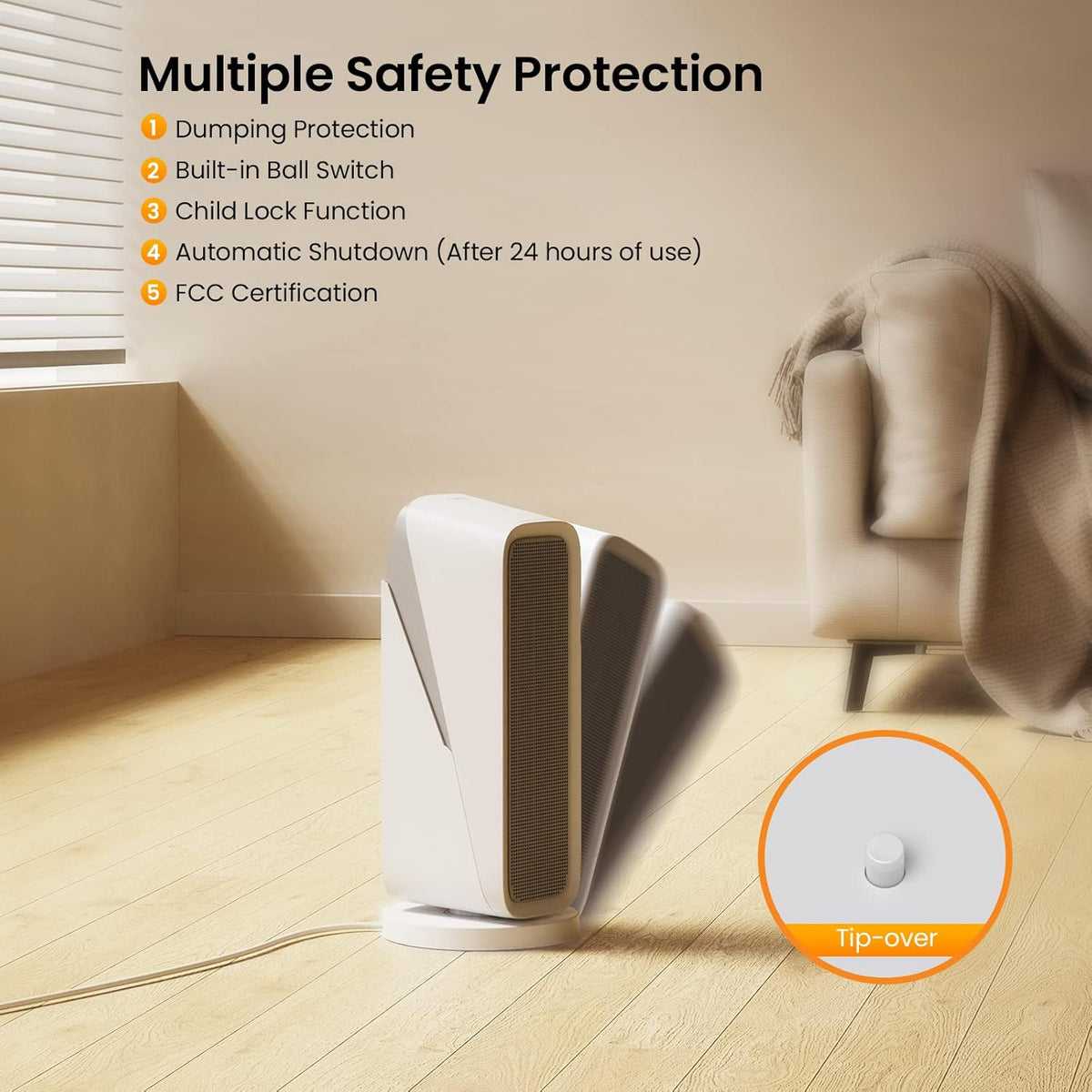 1500W Smart Ceramic Heater with 80° Oscillation M6644