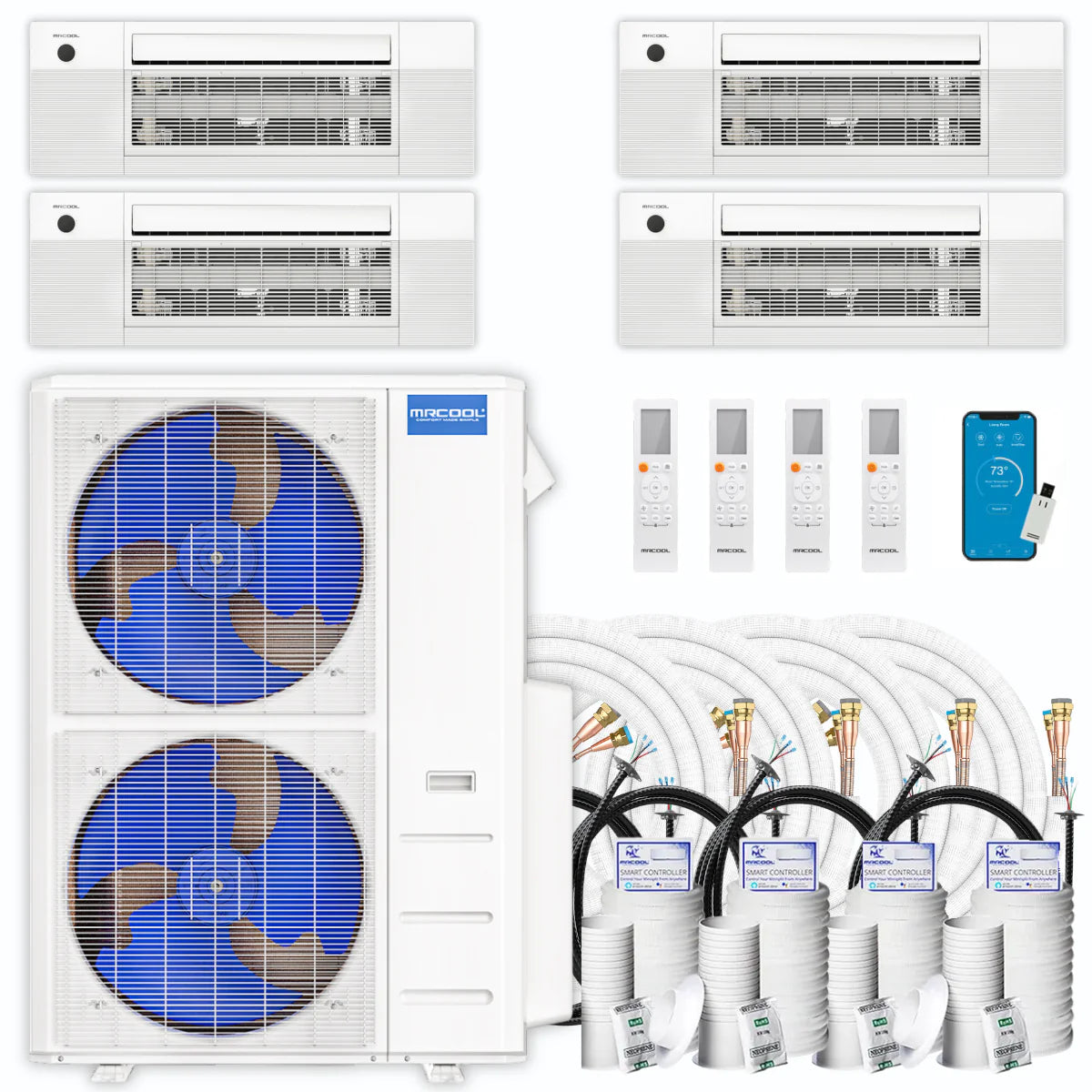 45,000 BTU 4 Zone Ceiling Cassette Ductless Air Conditioner and Heat Pump A54507