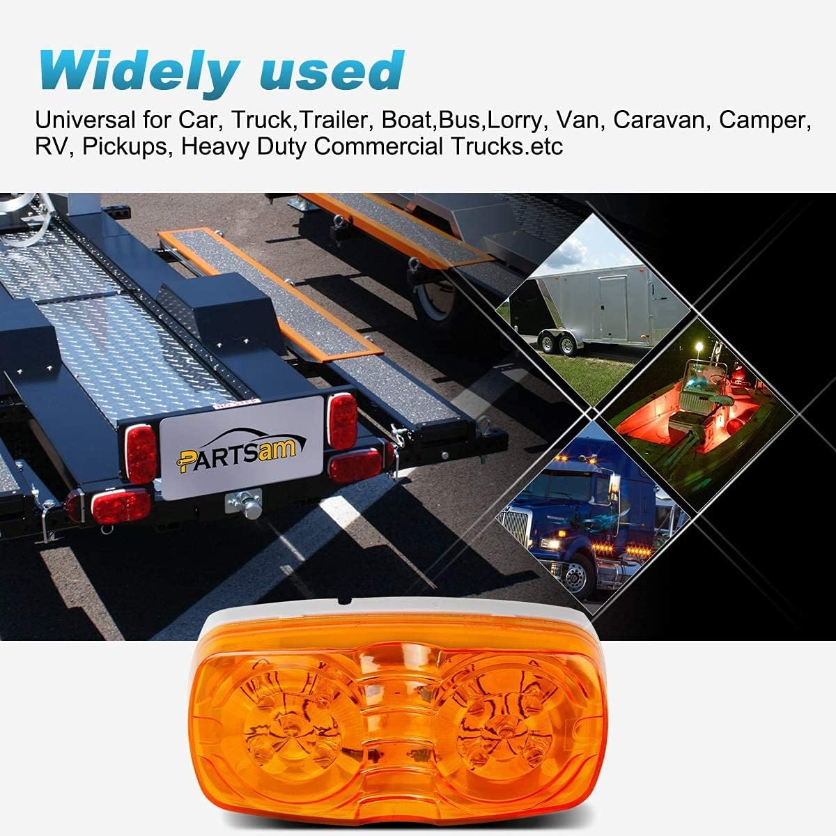 12V LED RV Camper Trailer Tail Light Kit, 5X Amber Double Bullseye LED Side Marker Clearance Lights, Red LED Stop Turn Brake Tail Lights, White Base Pack of 2 A44468