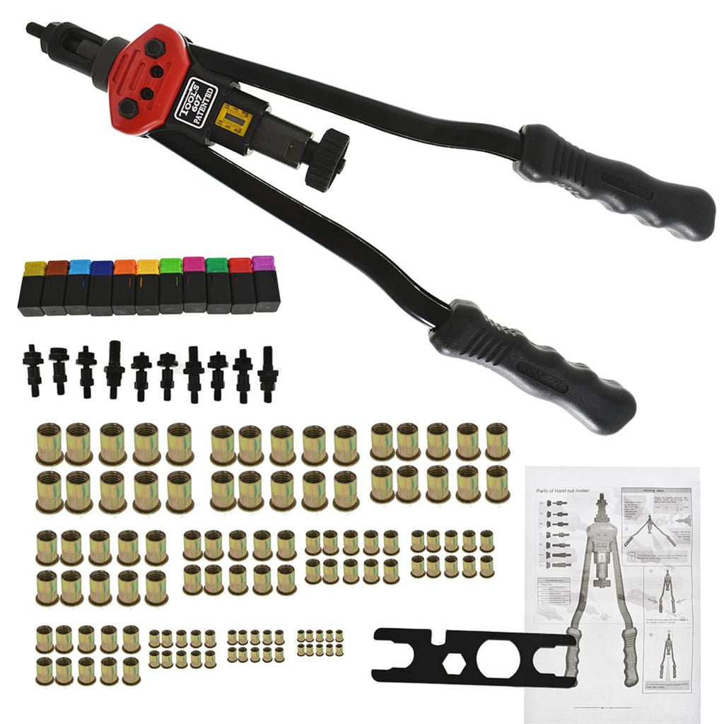 16 Rivet Nut Tool Hand Blind Riveter Kit with 11PCS Metric and Mandrels 110Pcs Assorted Rivet Nuts A660