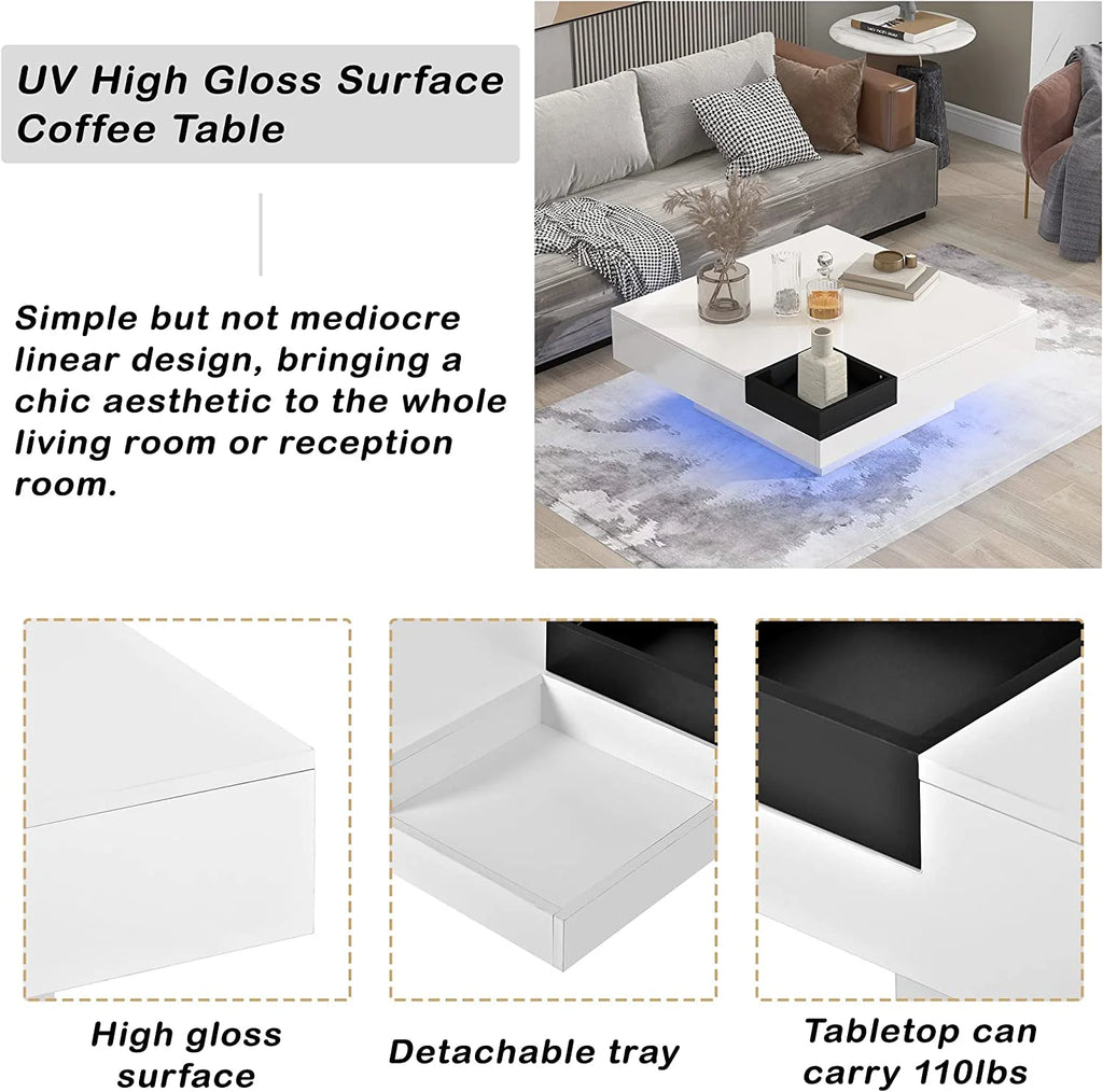 Square LED Coffee Table with 16 Colors and Detachable Tray W54456