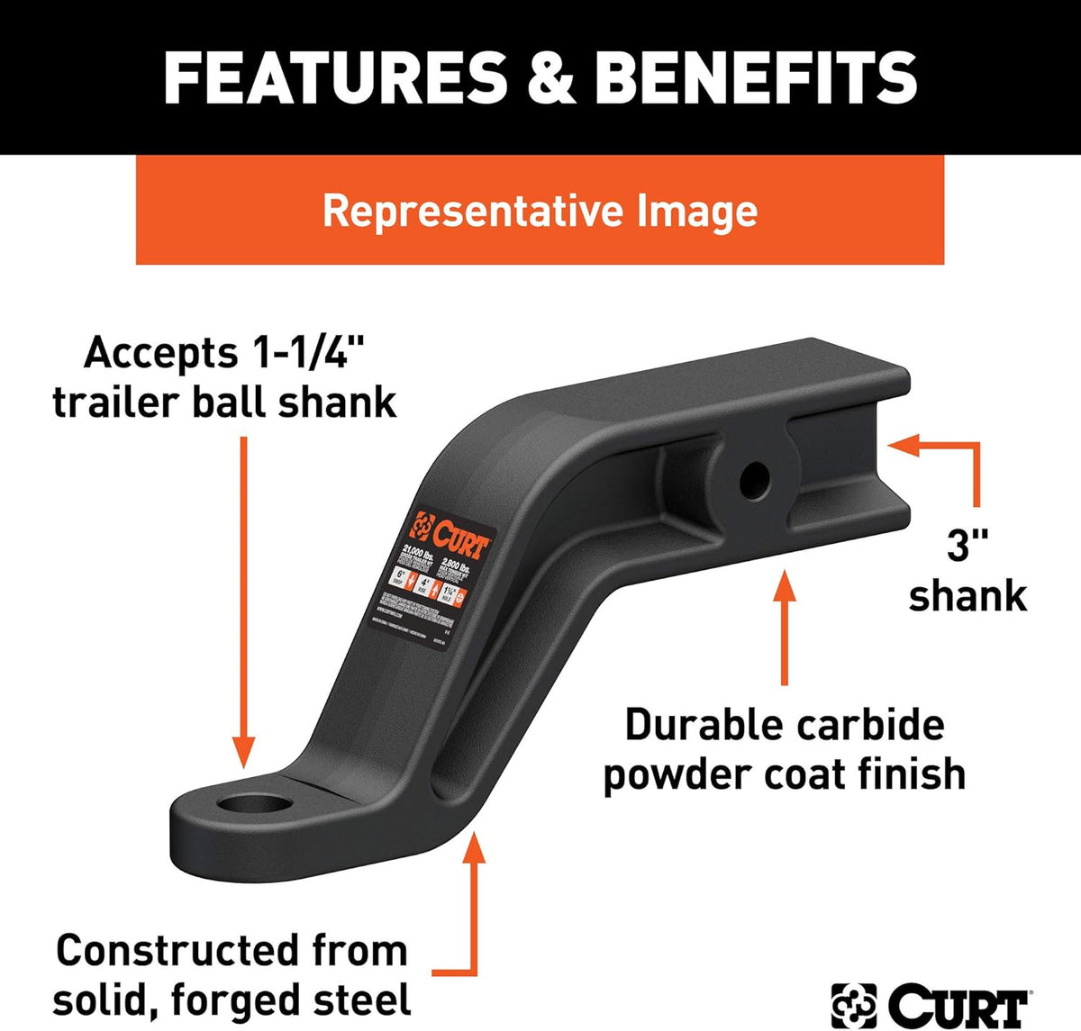 Forged Trailer Hitch Ball Mount for 3-Inch Receiver, 21,000 lbs O97889