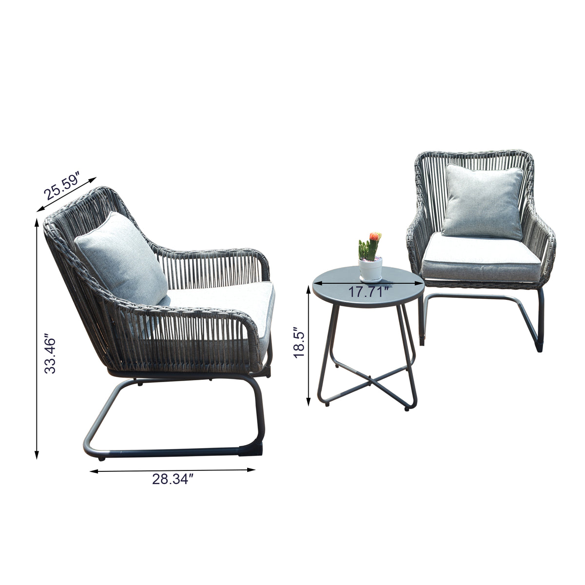 3 Pcs Outdoor Hand-Woven Wicker Spring Sofa Chair Patio Conversation Set N85308