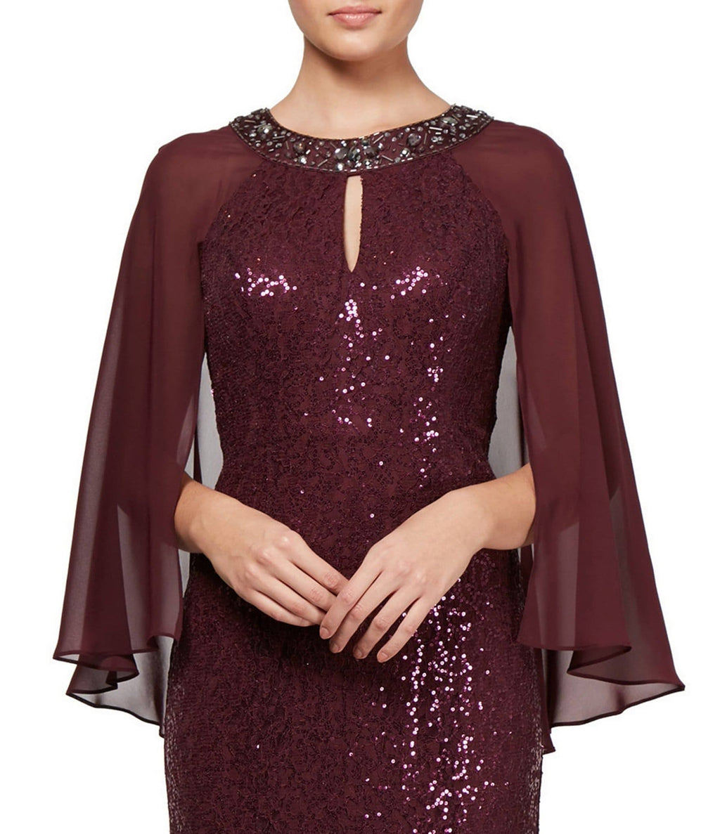 Sequin Lace Chiffon Capelet Gown A729769