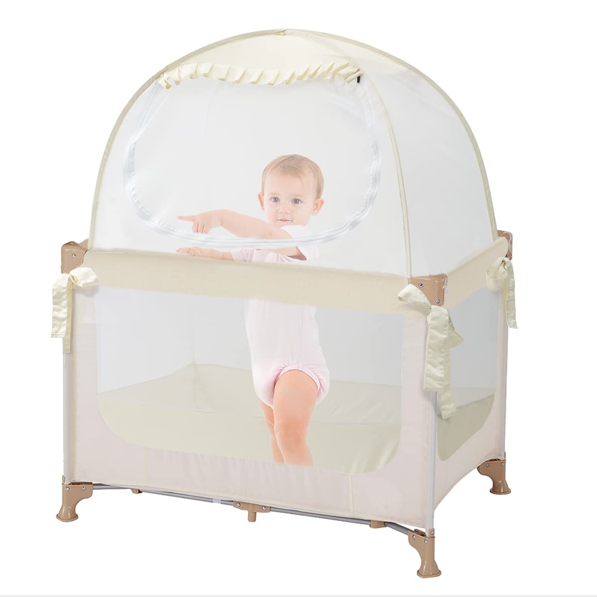 Baby Pop Up Tent, See-Through Breathable Safety Crib Canopy M468