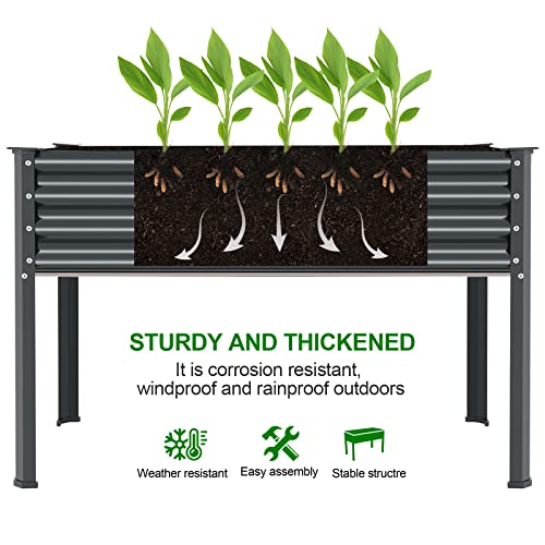 Galvanized Raised Garden Bed with Legs, 48×24×32in Metal Elevated Planter Box with Drainage Holes I682836
