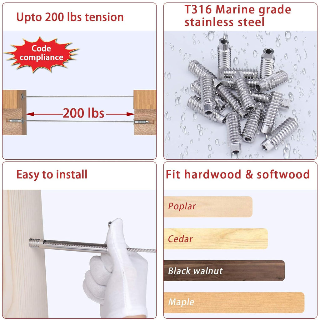 20 Pack 3/16 Invisible Cable Railing Kit T316 Stainless Steel I7725
